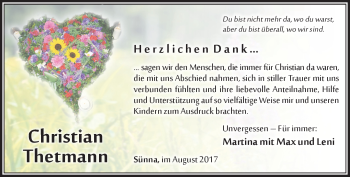 Traueranzeige von Christian Thetmann von Südthüringer Presse
