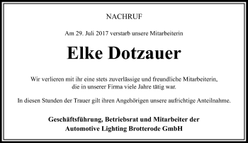 Traueranzeige von Elke Dotzauer von Südthüringer Presse