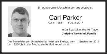 Traueranzeige von Carl Parker von Frankenpost
