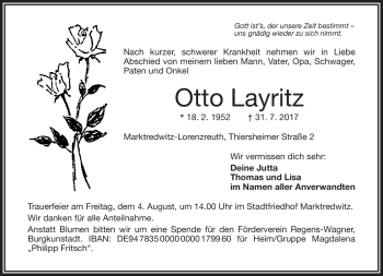 Traueranzeige von Otto Layritz von Frankenpost
