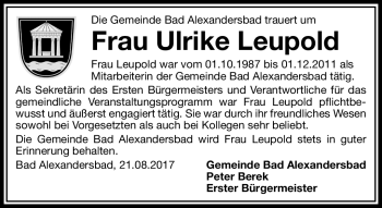 Traueranzeige von Ulrike Leupold von Frankenpost