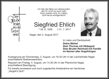 Traueranzeige von Siegfried Ehlich von Frankenpost