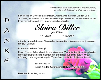 Traueranzeige von Elvira Diller von Südthüringer Presse