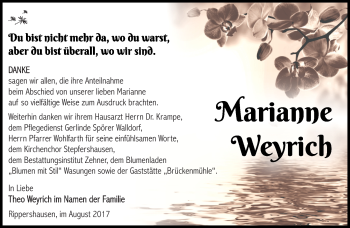 Traueranzeige von Marianne Weyrich von Südthüringer Presse