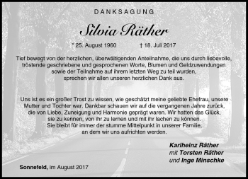 Traueranzeige von Silvia Räther von Neue Presse Coburg