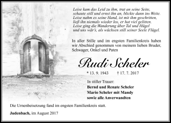Traueranzeige von Rudi Scheler von Südthüringer Presse