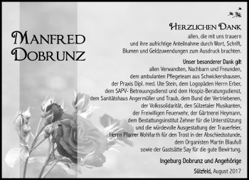 Traueranzeige von Manfred Dobrunz von Südthüringer Presse