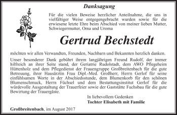 Traueranzeige von Gertrud Bechstedt von Südthüringer Presse