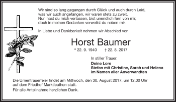 Traueranzeige von Horst Baumer von Frankenpost