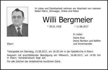 Traueranzeige von Willi Bergmeier von Neue Presse Coburg