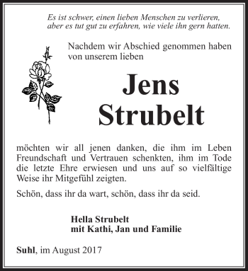 Traueranzeige von Jens Strubelt von Südthüringer Presse