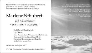 Traueranzeige von Marlene Schubert von Neue Presse Coburg