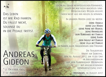 Traueranzeige von Andreas Gideon von Südthüringer Presse