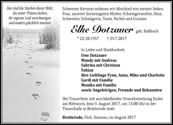 Traueranzeige von Elke Dotzauer von Südthüringer Presse