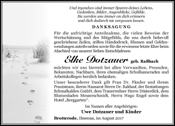 Traueranzeige von Elke Dotzauer von Südthüringer Presse