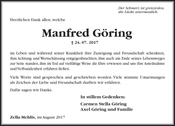 Traueranzeige von Manfred Göring von Südthüringer Presse