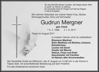 Traueranzeige von Gudrun Mergner von Frankenpost