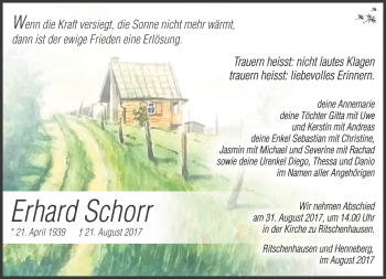 Traueranzeige von Erhard Schorr von Südthüringer Presse