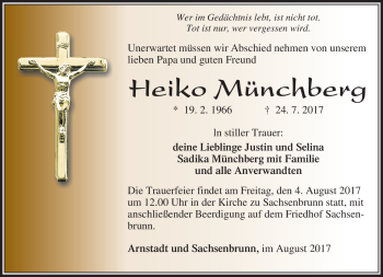 Traueranzeige von HeikoHeiko MünchbergMünchberg von Südthüringer Presse