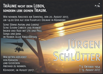 Traueranzeige von Jürgen Schlütter von Südthüringer Presse
