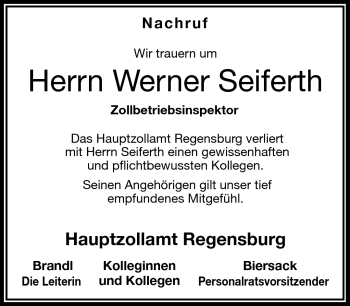 Traueranzeige von Werner Seiferth von Frankenpost