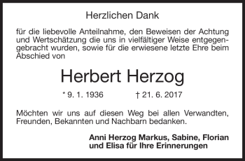 Traueranzeige von Herbert Herzog von Neue Presse Coburg