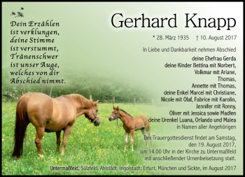 Traueranzeige von Gerhard Knapp von Südthüringer Presse
