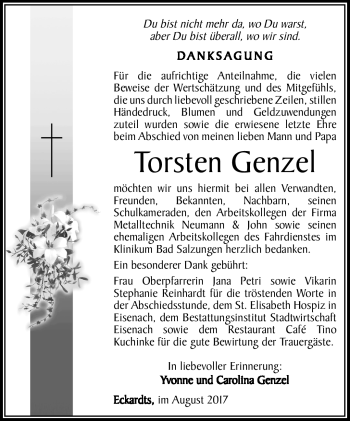 Traueranzeige von Torsten Genzel von Südthüringer Presse