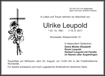 Traueranzeige von Ulrike Leupold von Frankenpost