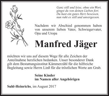 Traueranzeige von Manfred Jäger von Südthüringer Presse