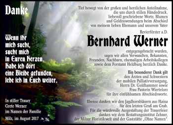 Traueranzeige von Bernhard Werner von Südthüringer Presse
