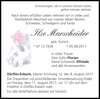 Traueranzeige von Ilse Marscheider von Neue Presse Coburg