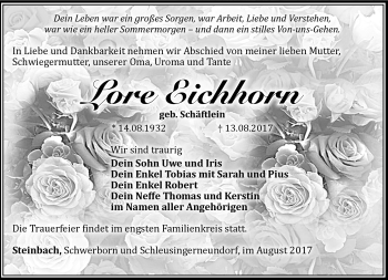 Traueranzeige von Lore Eichhorn von Südthüringer Presse