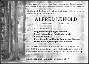 Traueranzeige von Alfred Leipold von Südthüringer Presse