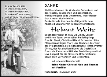 Traueranzeige von Helmut Weitz von Südthüringer Presse