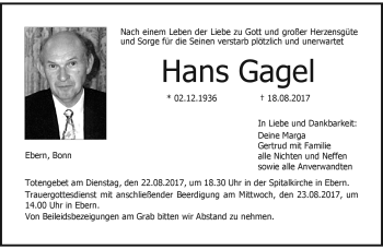 Traueranzeige von Hans Gagel von Neue Presse Coburg
