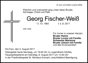 Traueranzeige von Georg Fischer- Weiß von Neue Presse Coburg