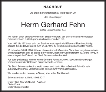 Traueranzeige von Gerhard Fehn von Frankenpost