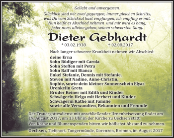 Traueranzeige von Dieter Gebhardt von Südthüringer Presse
