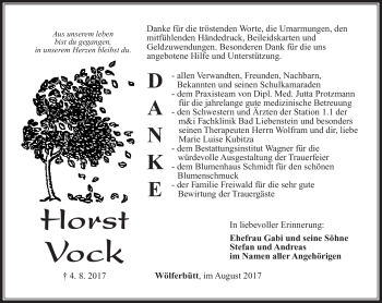 Traueranzeige von Horst Vock von Südthüringer Presse
