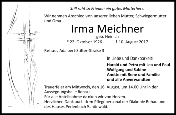 Traueranzeige von Irma Meichner von Frankenpost