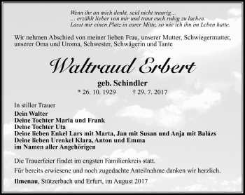 Traueranzeige von Waltraud Erbert von Südthüringer Presse