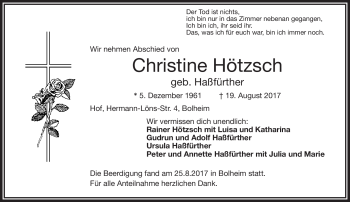 Traueranzeige von Christine Hötzsch von Frankenpost