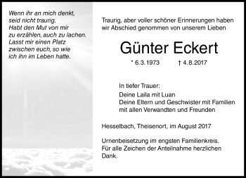 Traueranzeige von Günter Eckert von Neue Presse Coburg