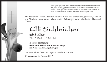 Traueranzeige von Elli Schleichert von Südthüringer Presse