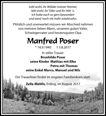Traueranzeige von Manfred Poser von Südthüringer Presse