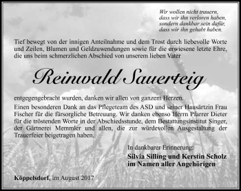 Traueranzeige von Reinwald Sauerteig von Südthüringer Presse
