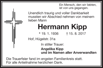 Traueranzeige von Hermann Kipp von Frankenpost
