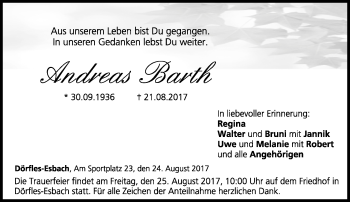 Traueranzeige von Andreas Barth von Neue Presse Coburg