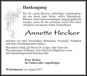 Traueranzeige von Annette Hecker von Südthüringer Presse